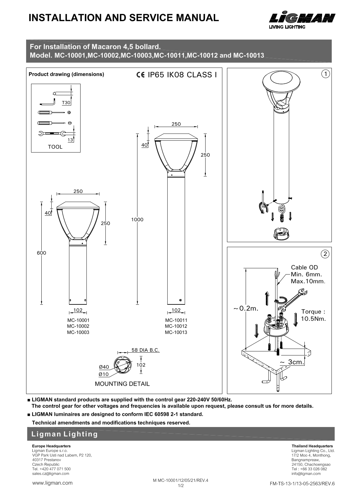Ligman MC-10001, MC-10003, MC-10002, MC-10011, MC-10012 Installation Manual - ManualMachine.com