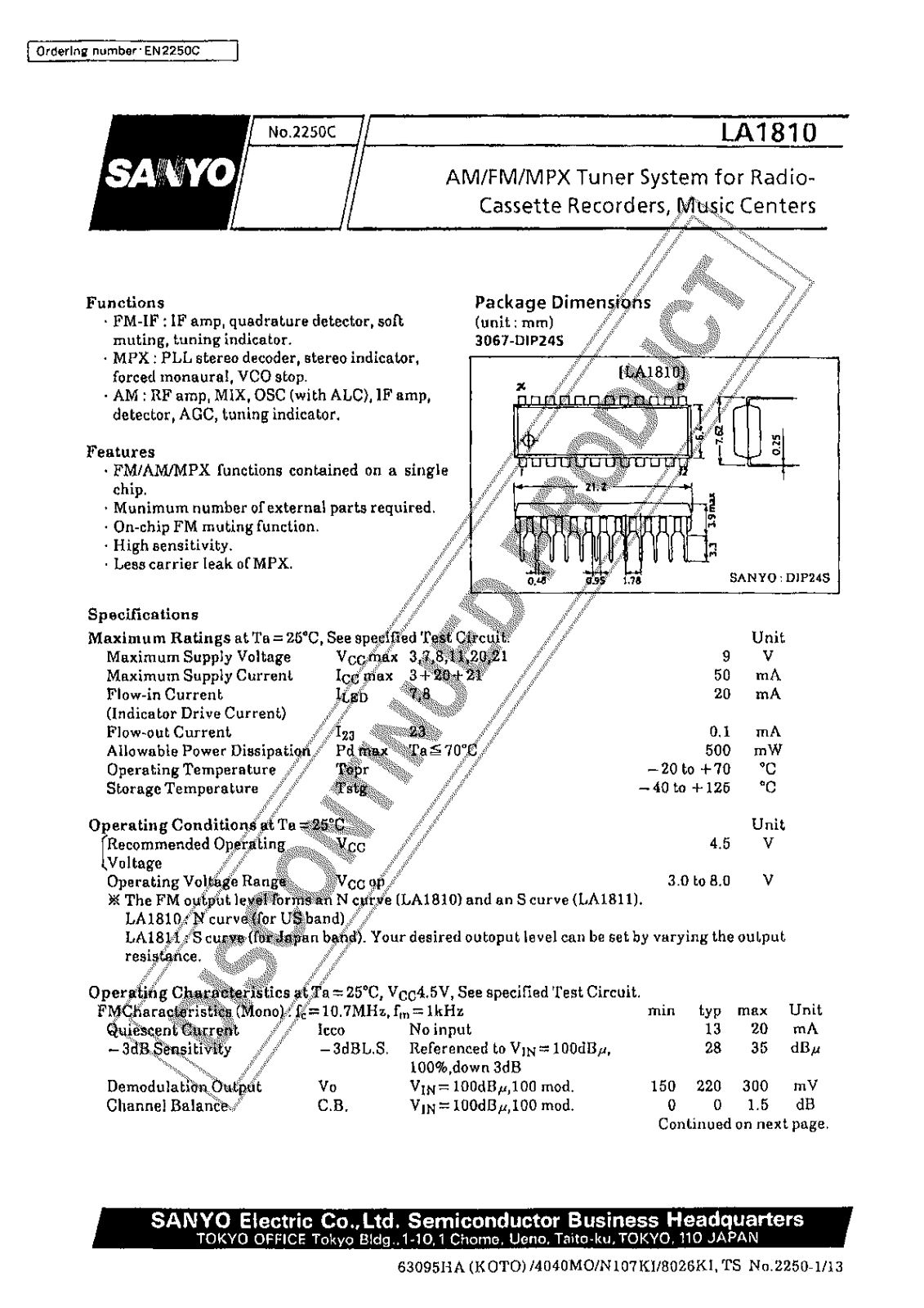 SANYO LA1810 Datasheet