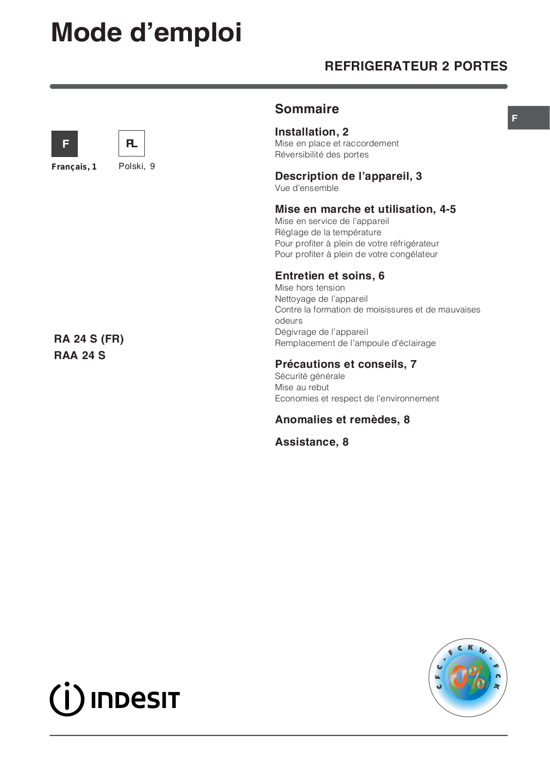 Indesit RAA 24 S User Manual