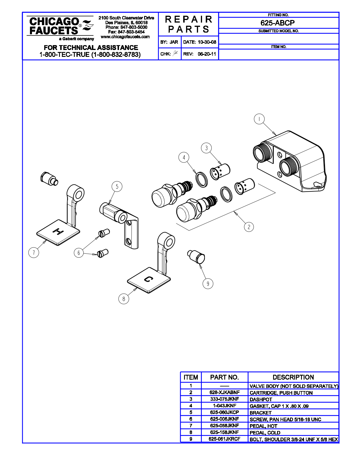 Chicago Faucet 625-ABCP Parts List