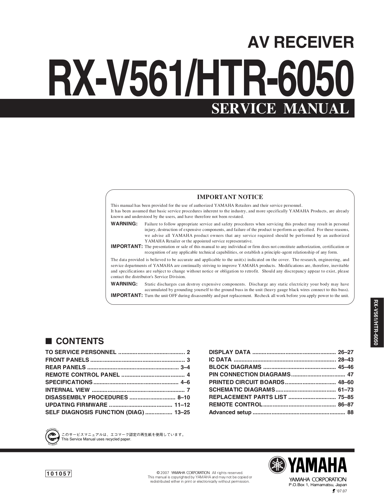 Yamaha HTR-6050, RXV-561 Service Manual