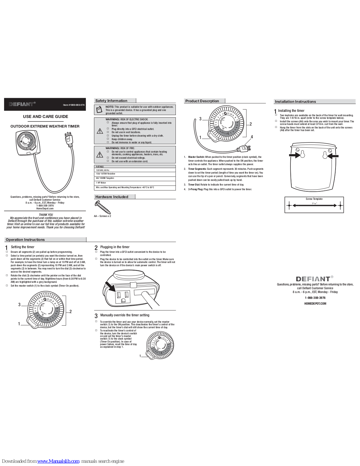 Defiant 1000-003-074 Use And Care Manual