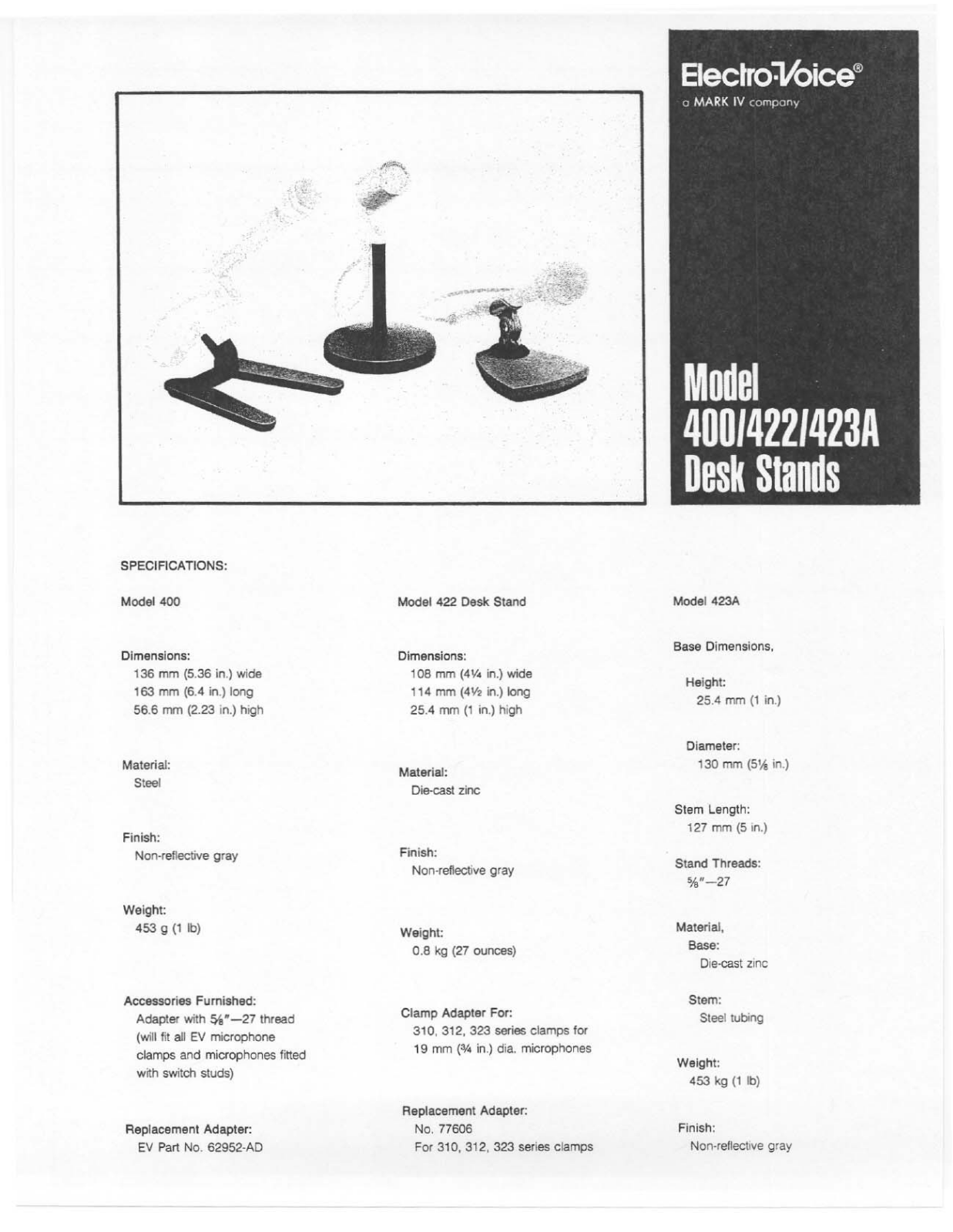 Electro-voice 423A, 422 DATASHEET