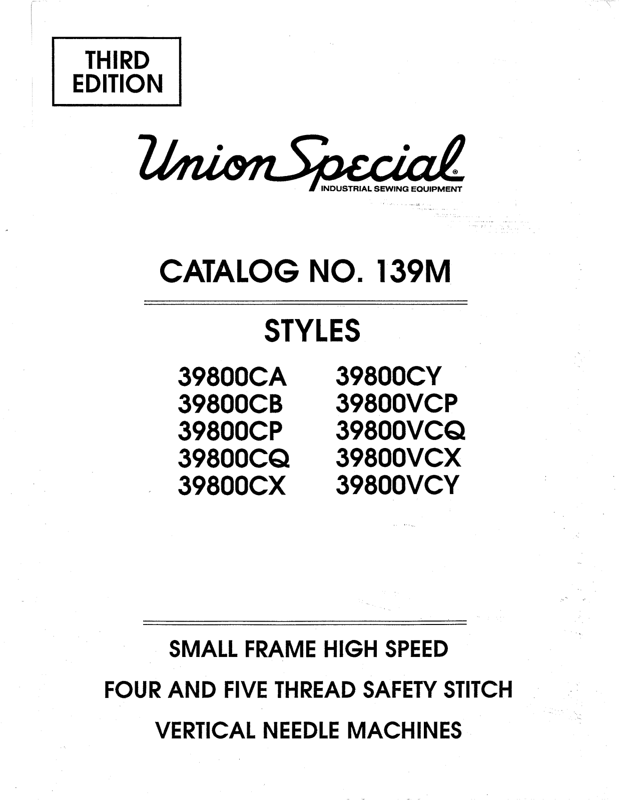 Union Special 39800CA, 39800CB, 39800CP, 39800CQ, 39800CX Parts List