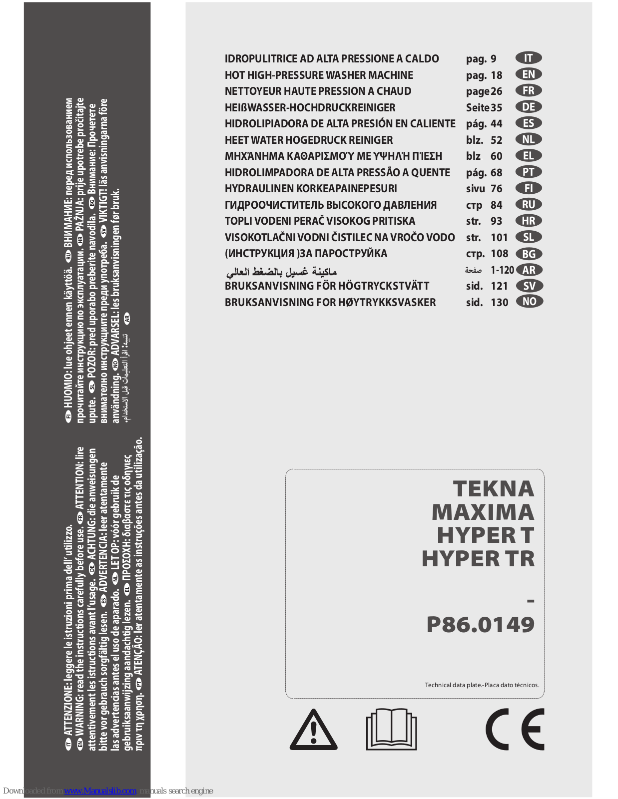 Lavorwash TEKNA, MAXIMA, HYPER TR, HYPER T Operating Instructions Manual