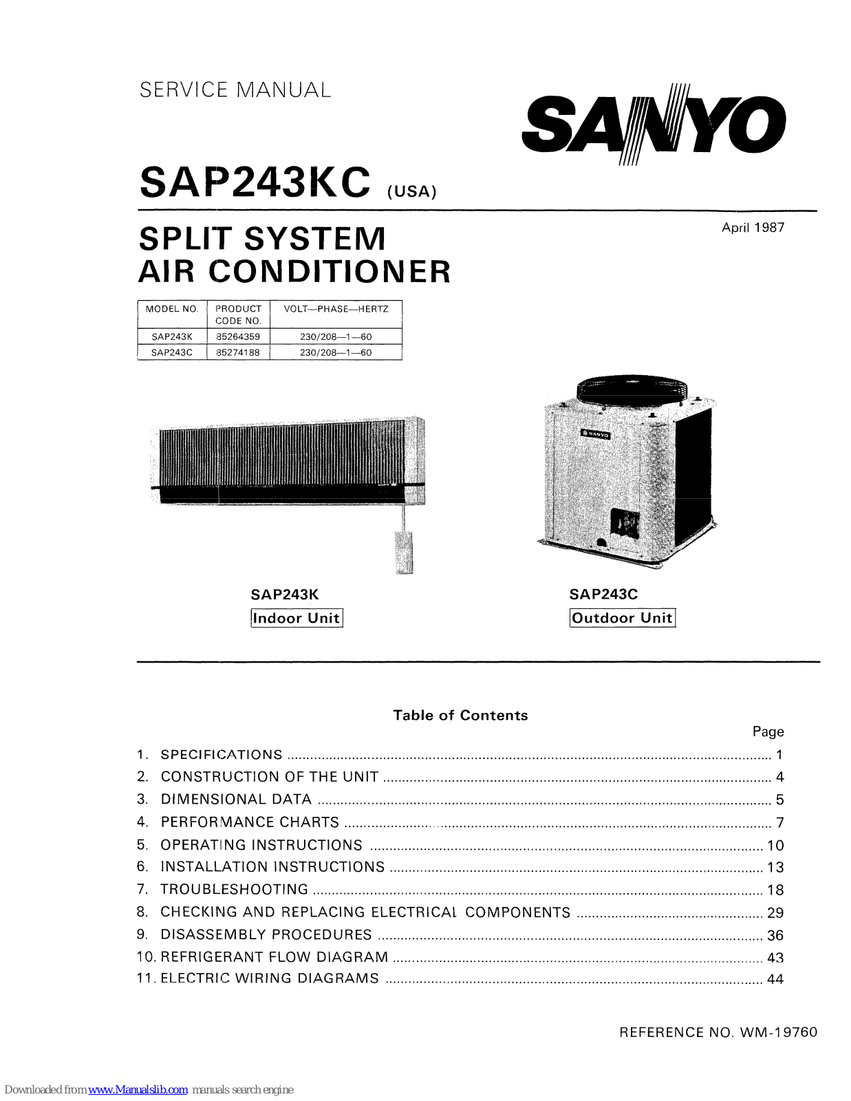 Sanyo SAP243KC Service Manual