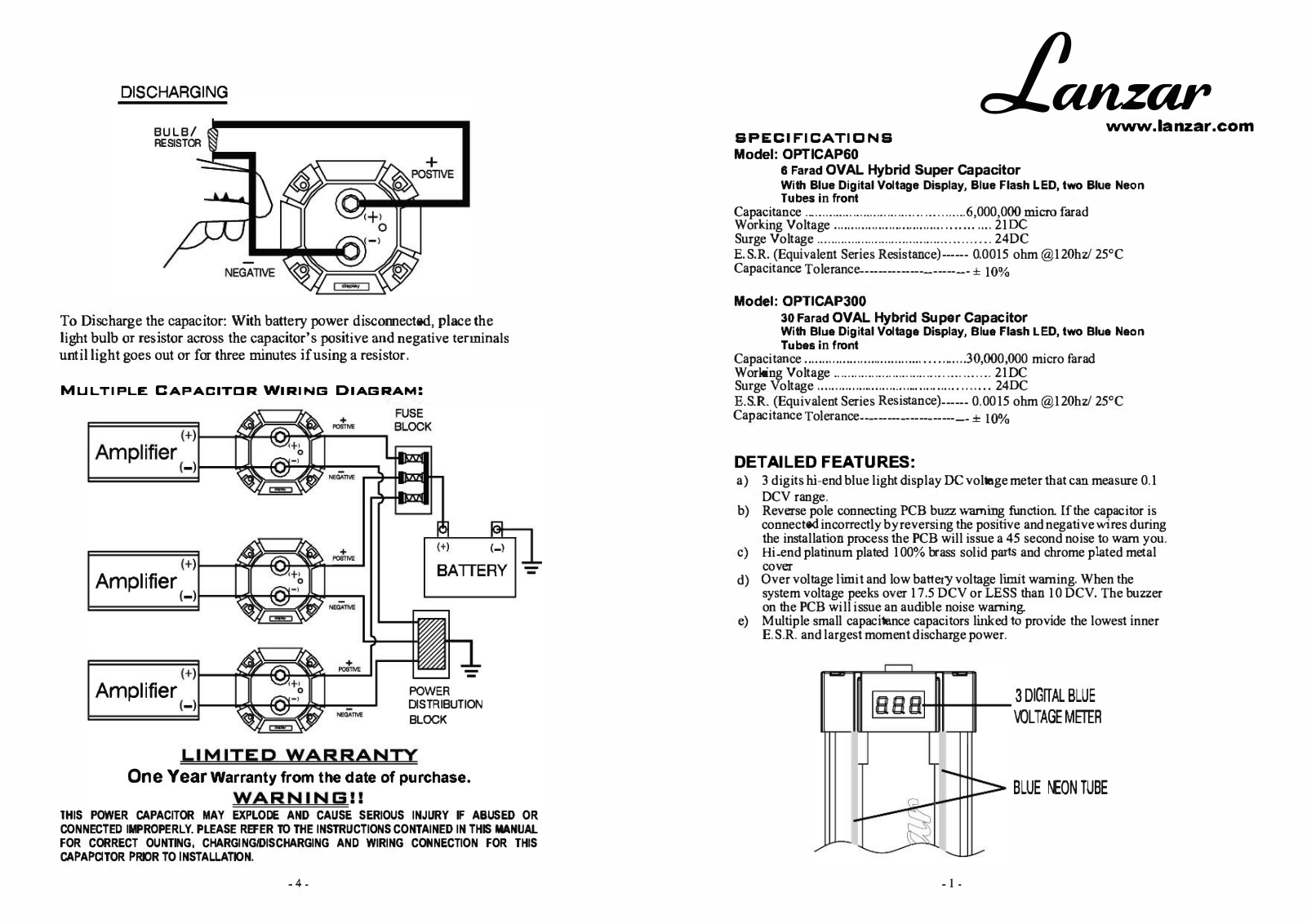 Lanzar OPTICAP60 User Manual