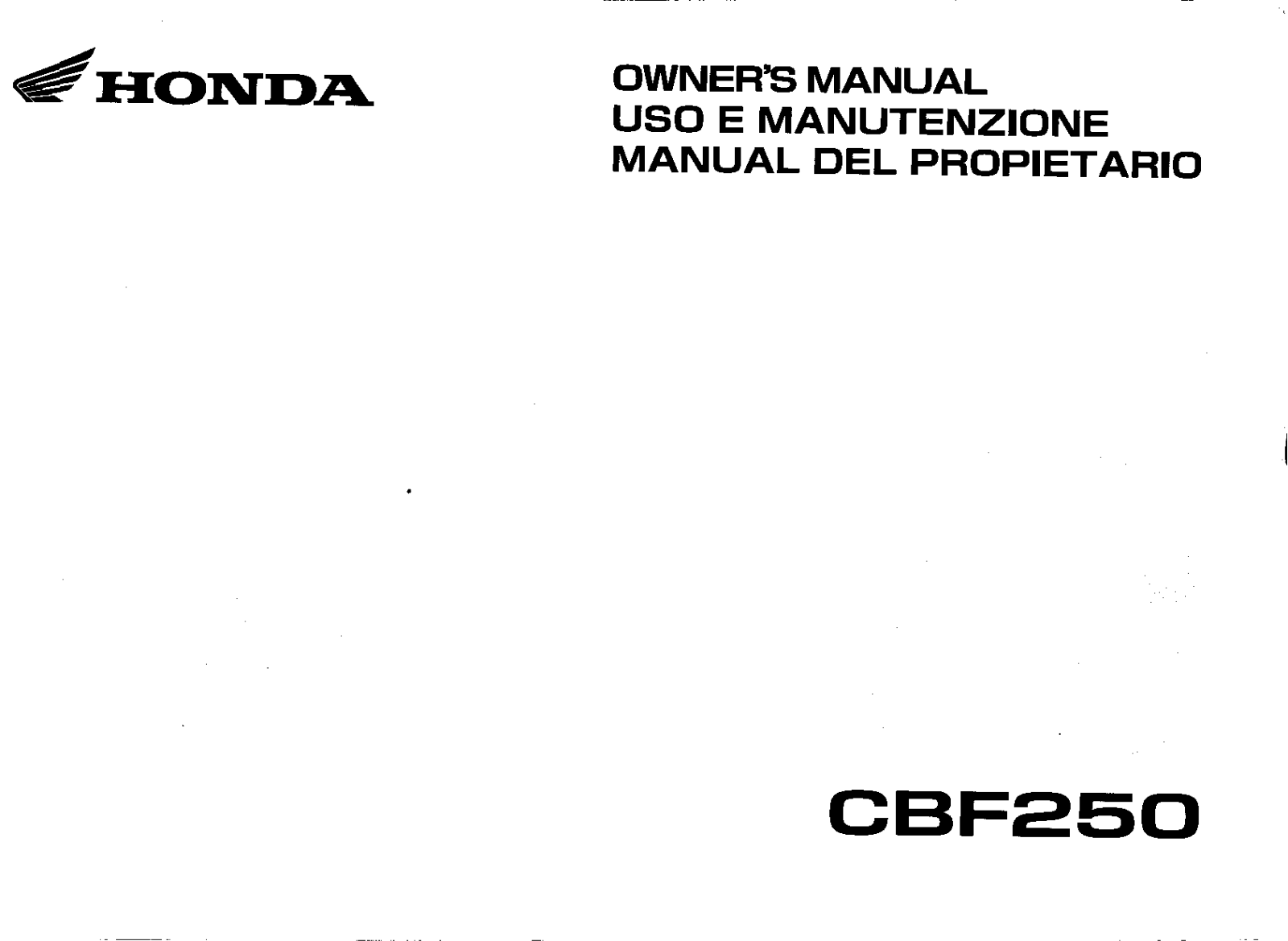 Honda CBF250 2005 Owner's Manual