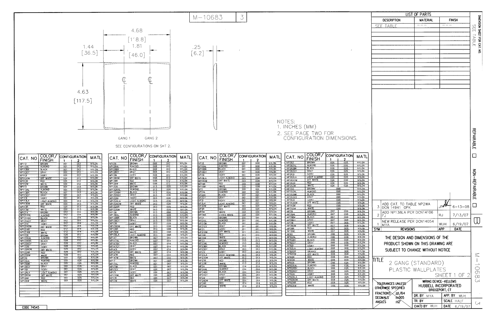 Hubbell NP112 Reference Drawing