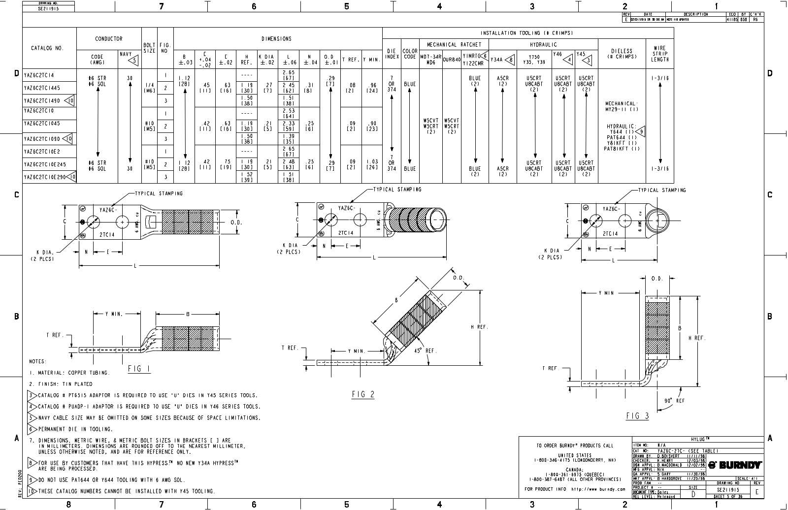 Burndy YAZ6C2TC14 Data Sheet