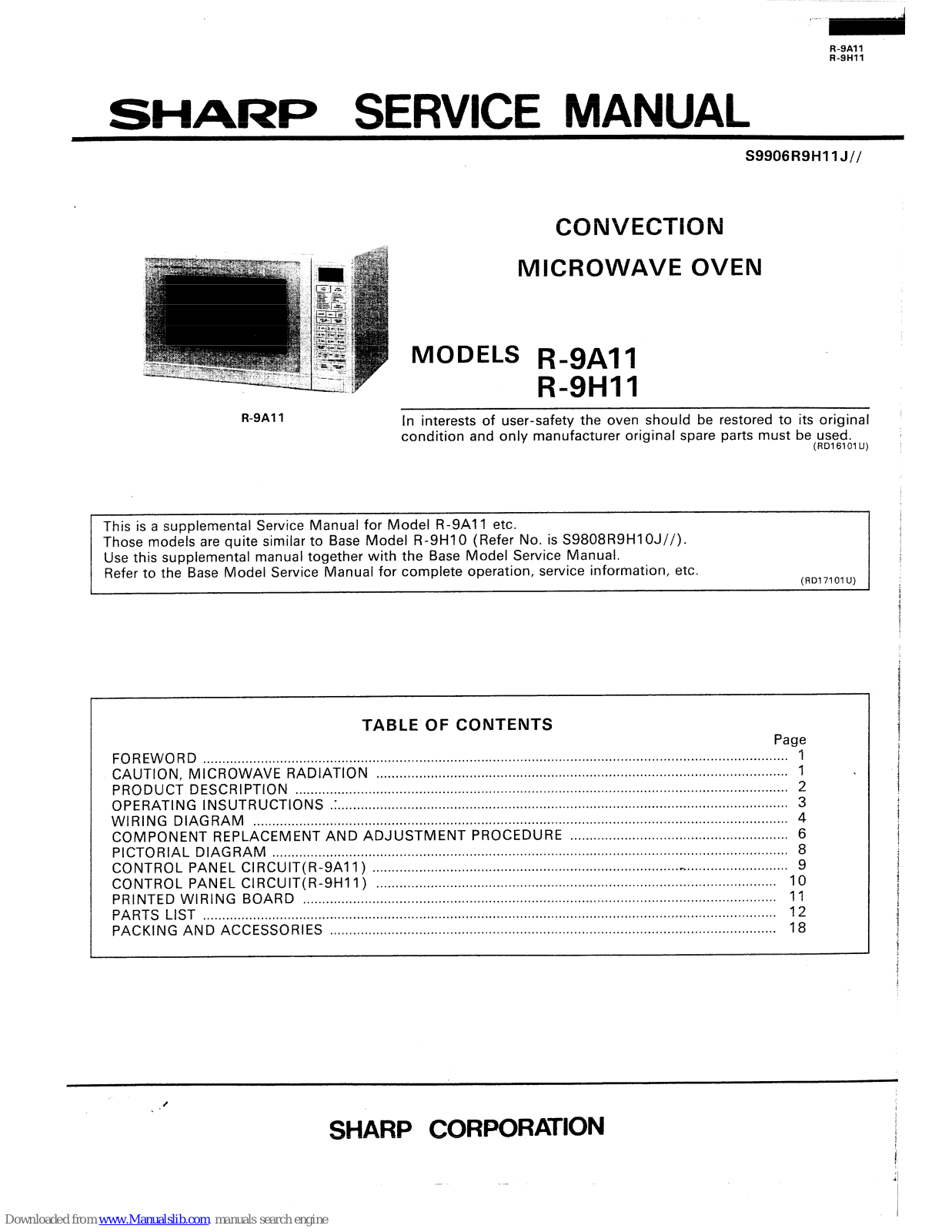 Sharp R-9A11, R-9H11 Service Manual - ManualMachine.com