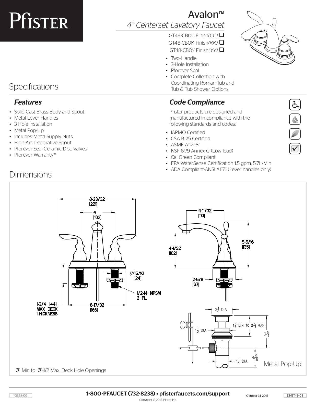 Pfister PPR10045 Specification - ManualMachine.com