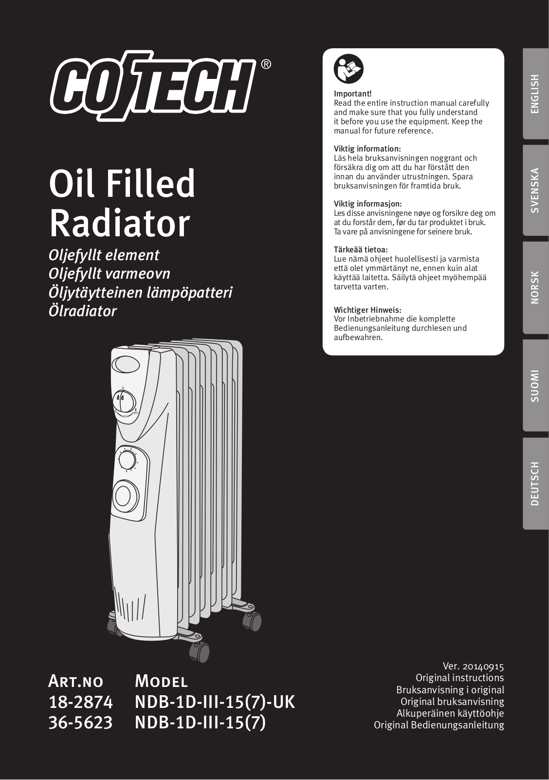 CO/Tech NDB-1D-III-15(7)-UK, NDB-1D-III-15(7) Original Instructions Manual