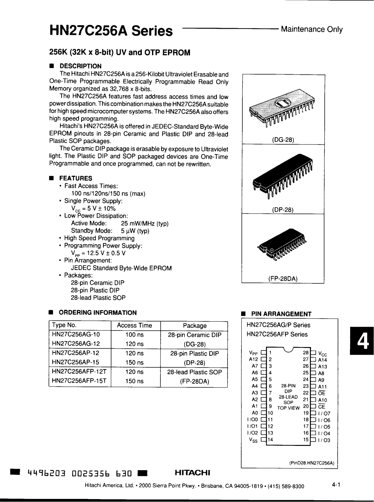 HIT HN27C256AFP-12T, HN27C256AFP-15T, HN27C256AG-10, HN27C256AG-12, HN27C256AP-15 Datasheet