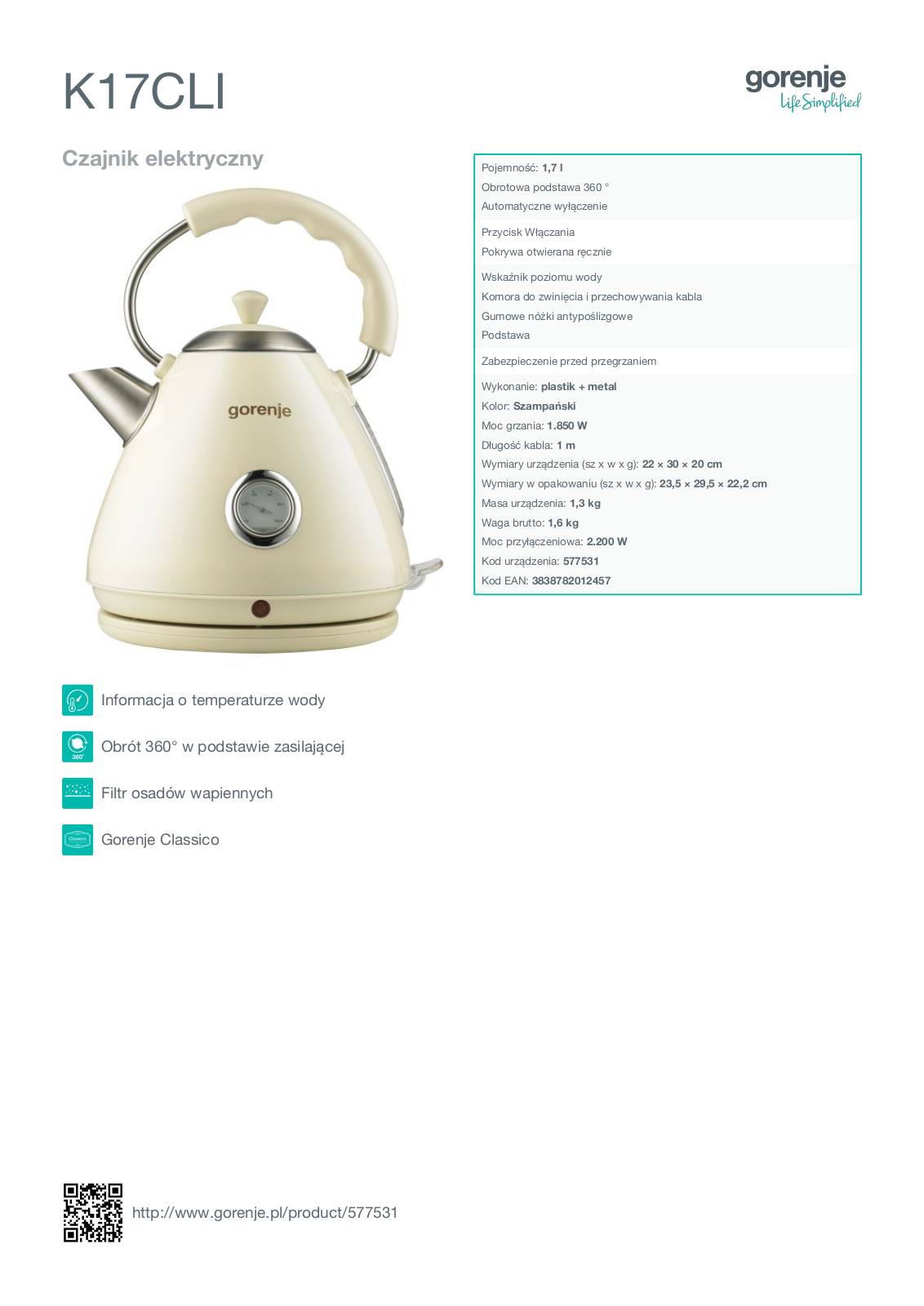 Gorenje K17CLI User Manual