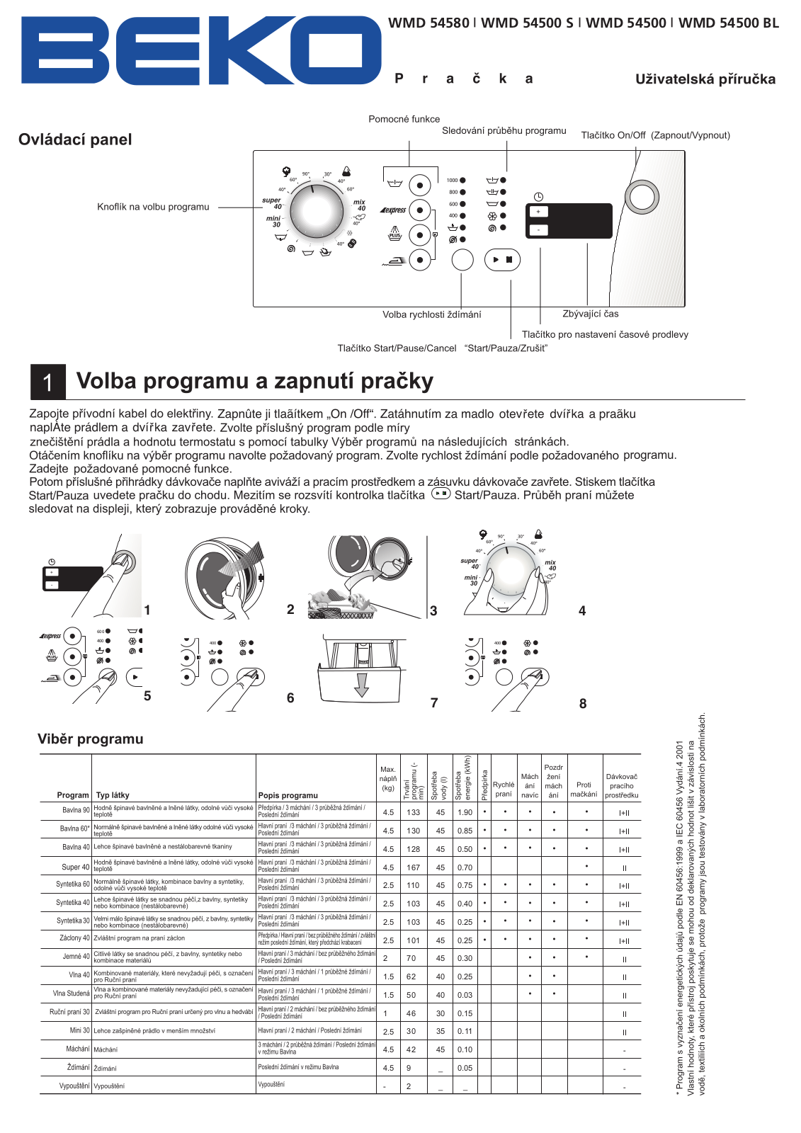 Beko WMD 54580, WMD 54500 S, WMD 54500 BL, WMD 54500 User Manual