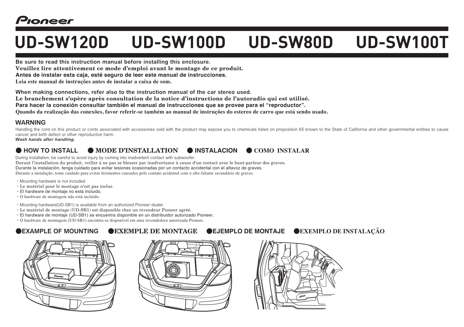 Pioneer UD-SW120D, UD-SW80D, UD-SW100T, UD-SW100D Quick Start Manual