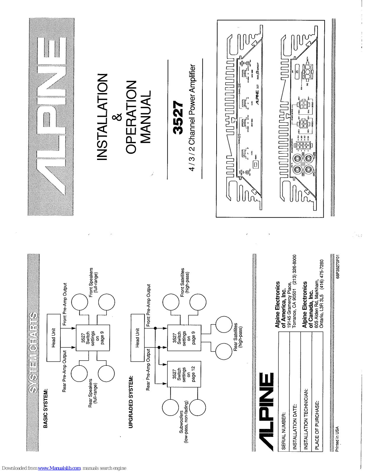 Alpine 3527 Installation & Operation Manual