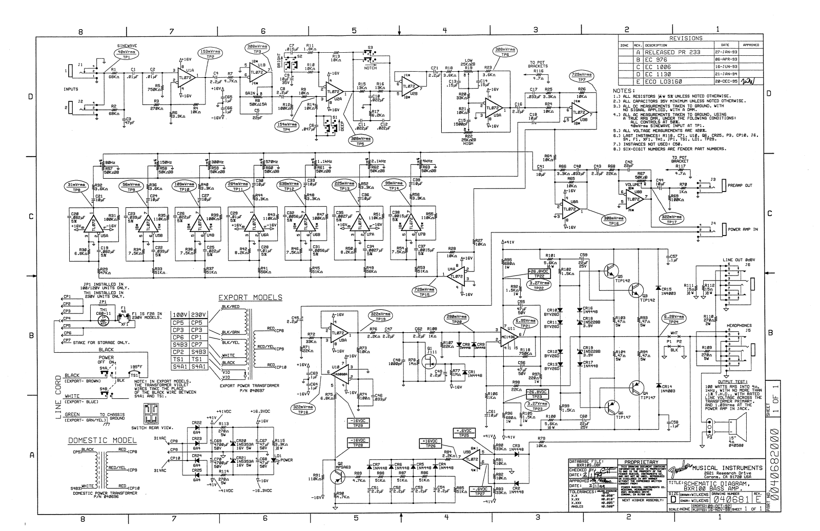 Fender BXR-100 Schematic