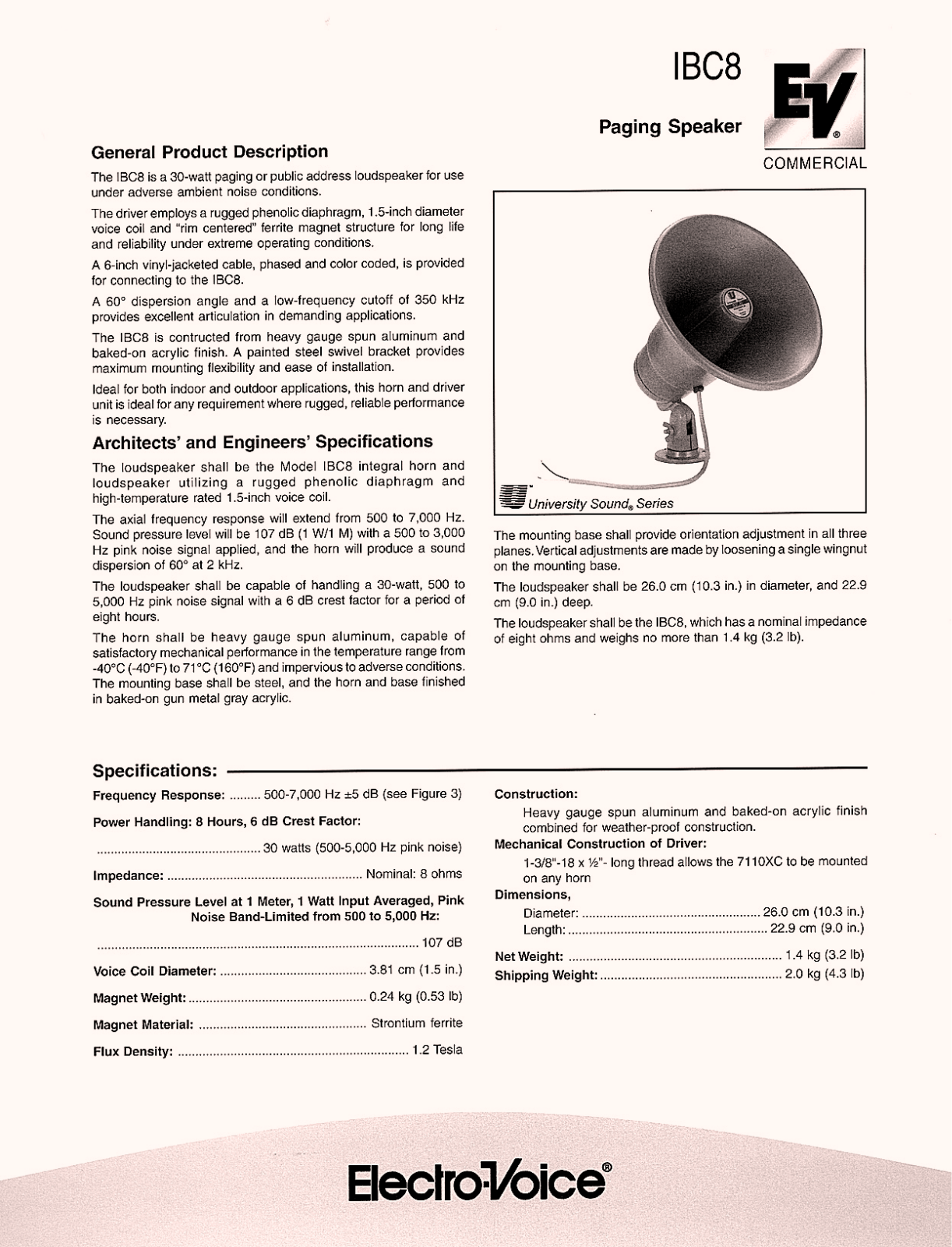 Electro-Voice IBC8 EDS User Manual