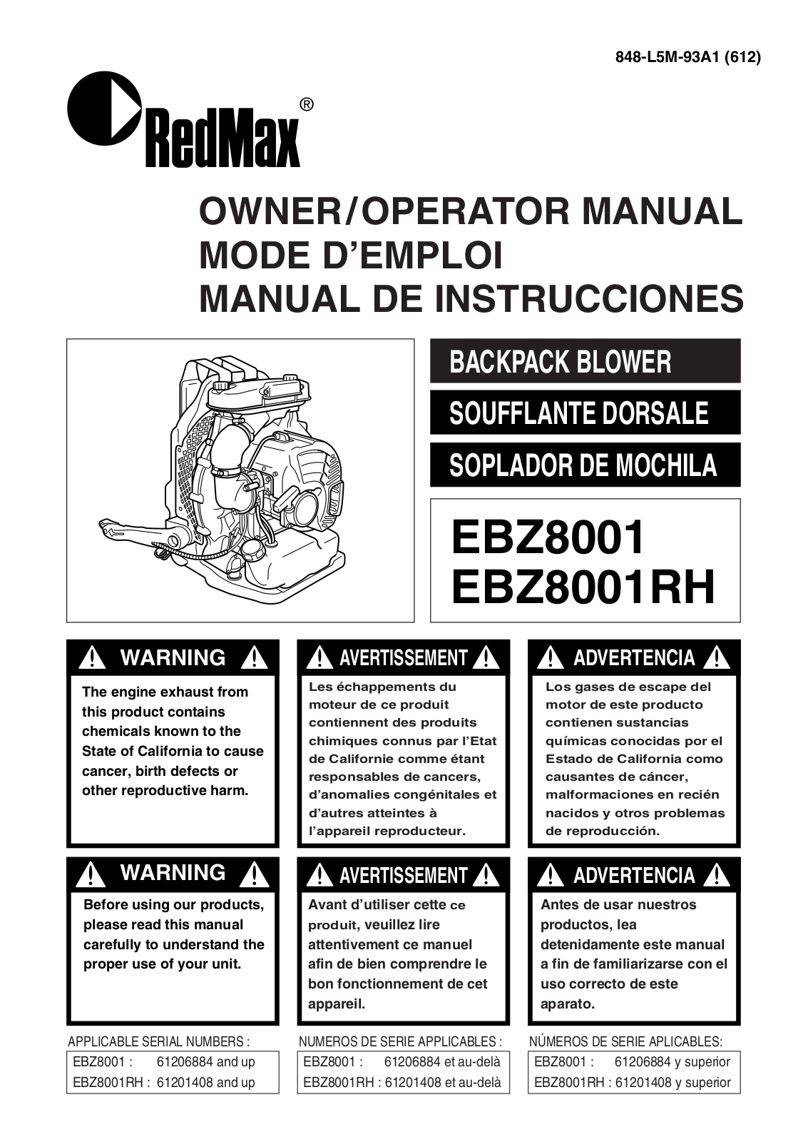 Zenoah EBZ8001 User Manual