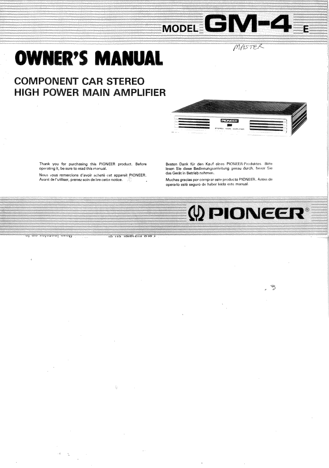 Pioneer GM-4 Owner's Manual