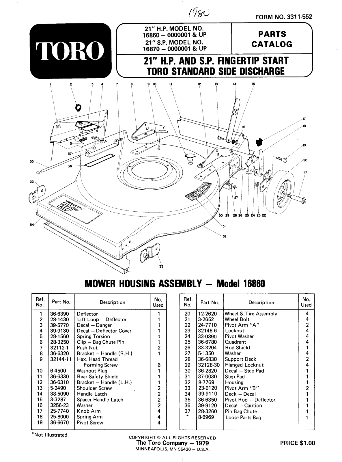 Toro 16860, 16870 Parts Catalogue