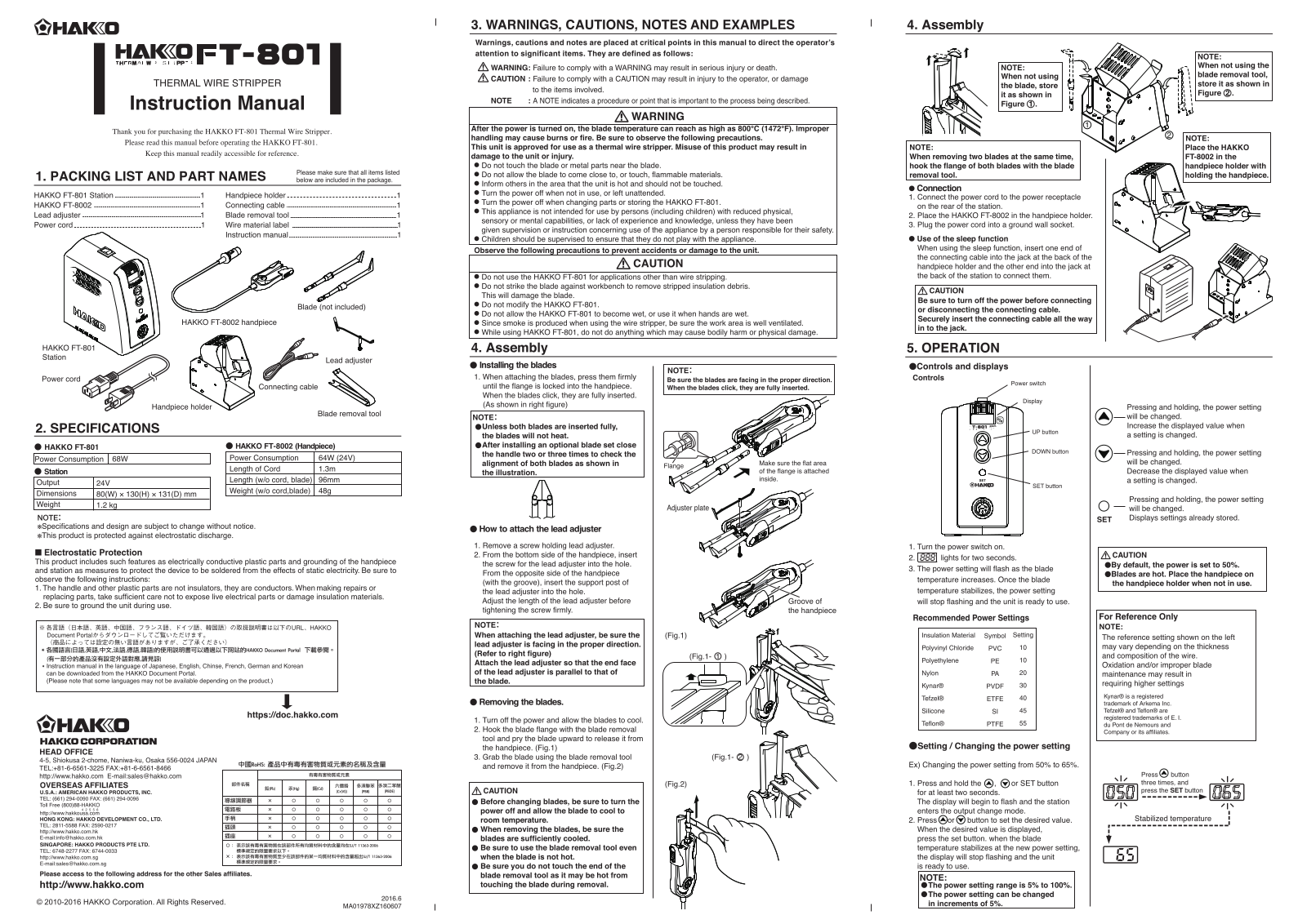 Hakko FT-801, FT-8002 User Manual