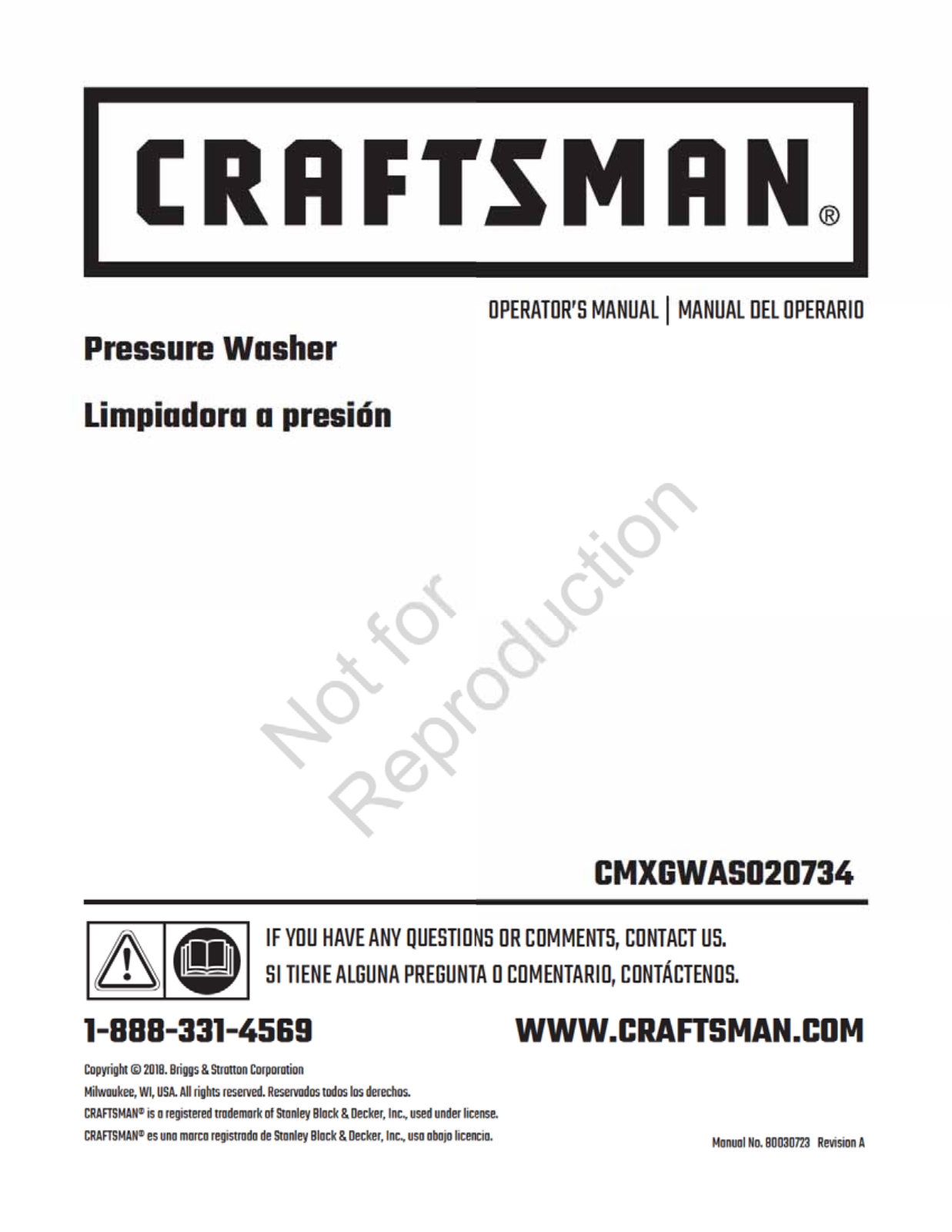 Craftsman CMXGWAS020734 User Manual