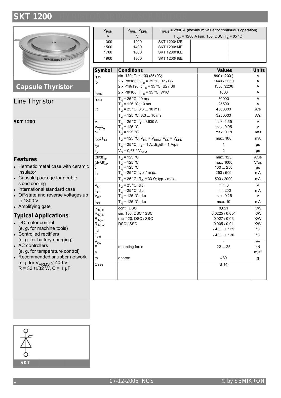 Semikron SKT1200 Data Sheet