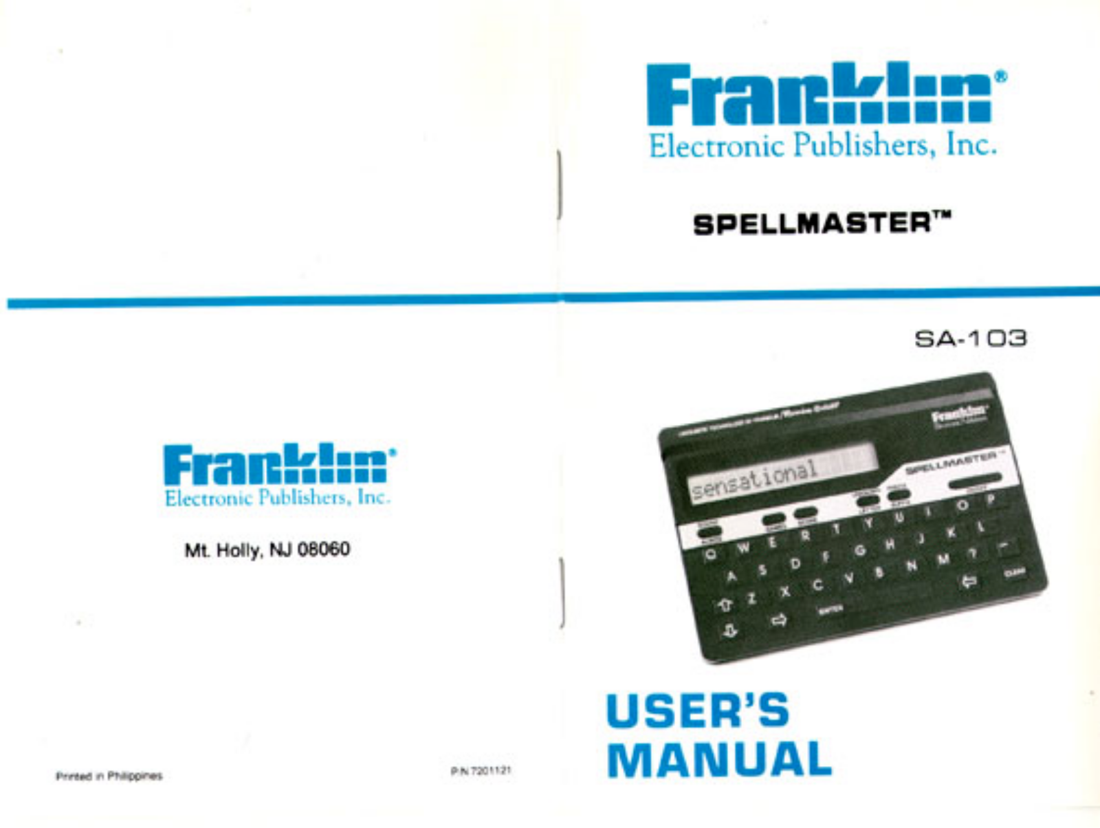 Franklin Spellmaster SA-103 User Manual