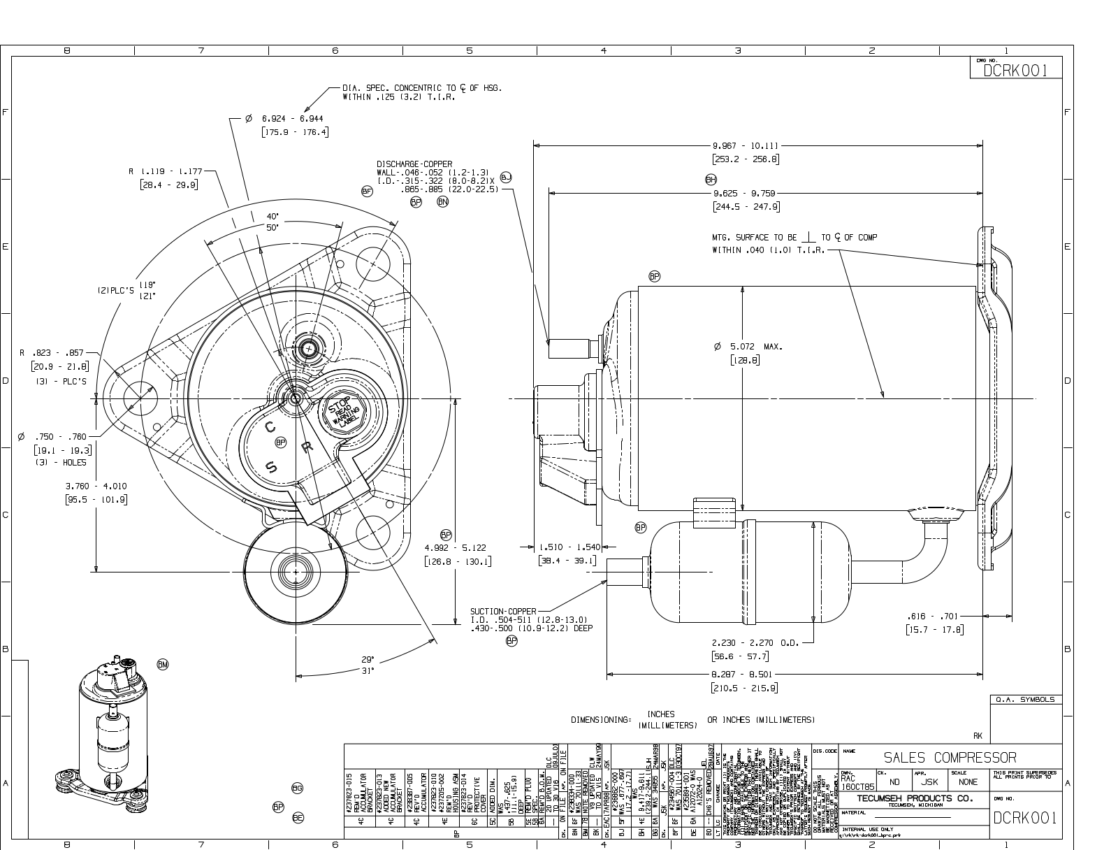 Tecumseh RKA5454YXA, RKA5454YXD, RKA5480EXA, RKA5480EXD, RKA5480EXV Drawing Data