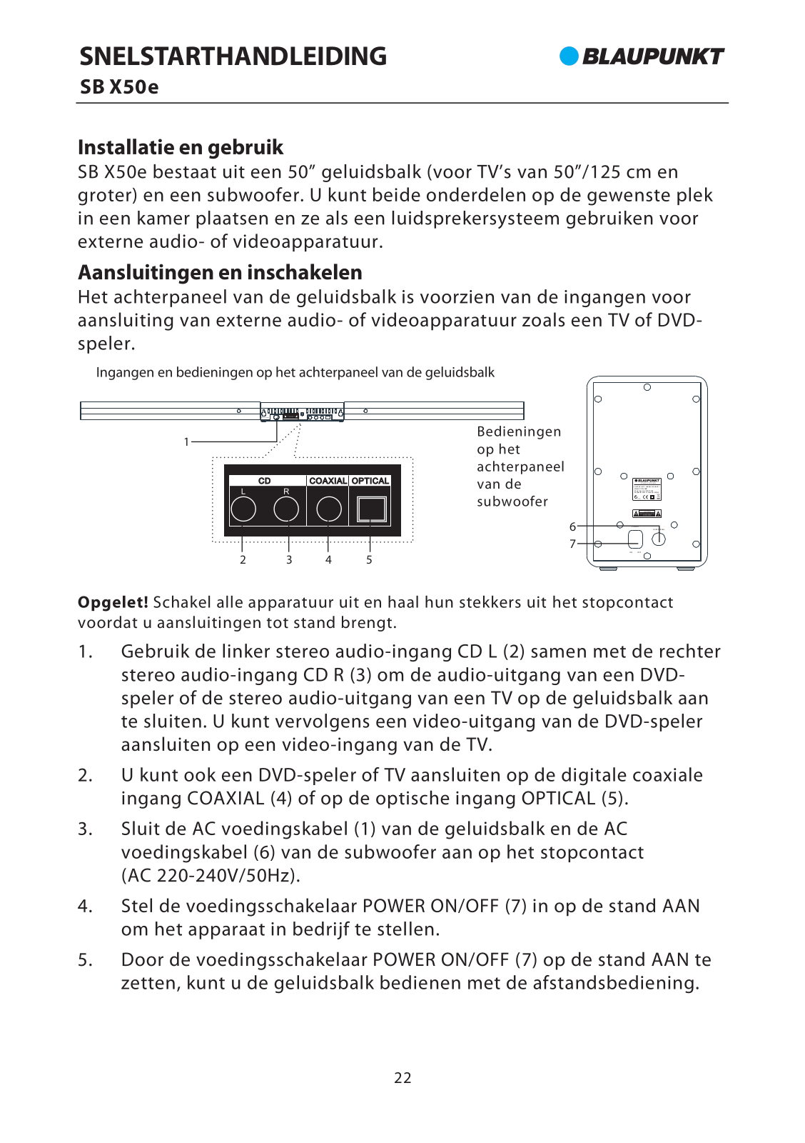 Blaupunkt SB X50e Quick Start Guide