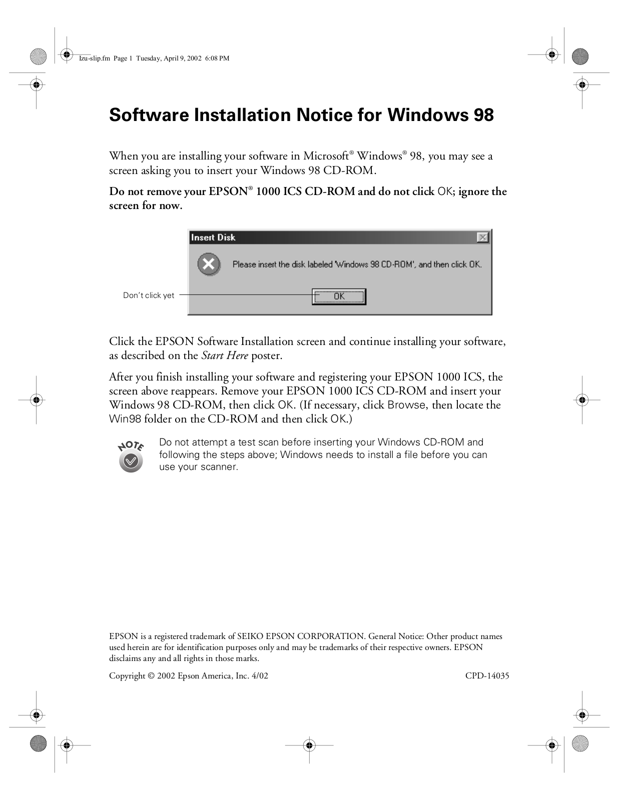 Epson 1000 ICS Installation Instructions