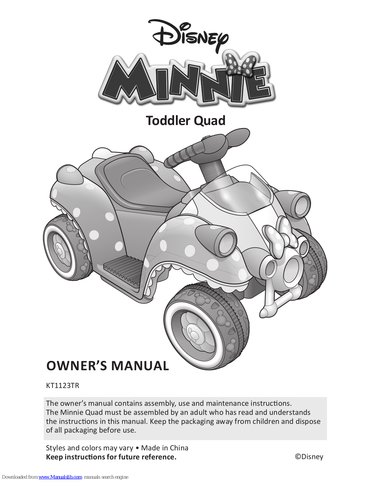 Disney Minnie Toddler Quad KT1123TR Owner's Manual