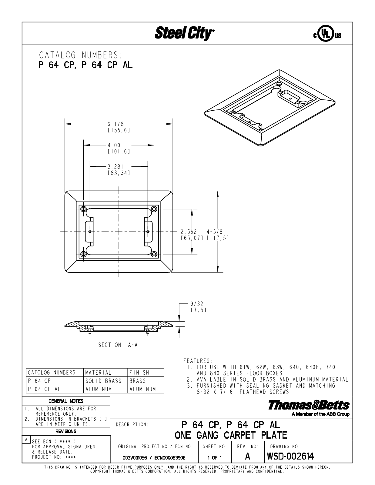 Thomas & Betts P 64 CP, P 64 CP AL Reference Drawing - ManualMachine.com