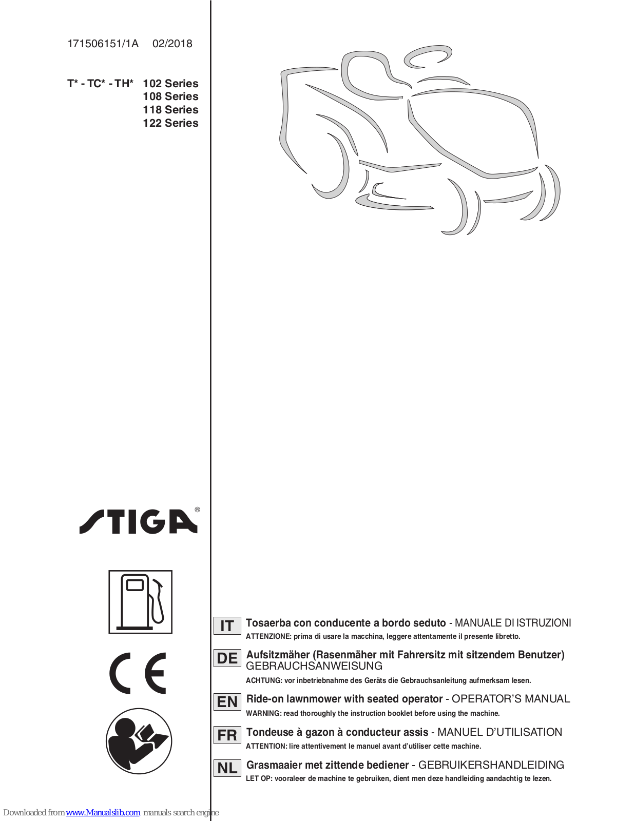 Stiga TH 122 Series, TH 102 Series, TH 118 Series, T 118 Series, T 122 Series Operator's Manual