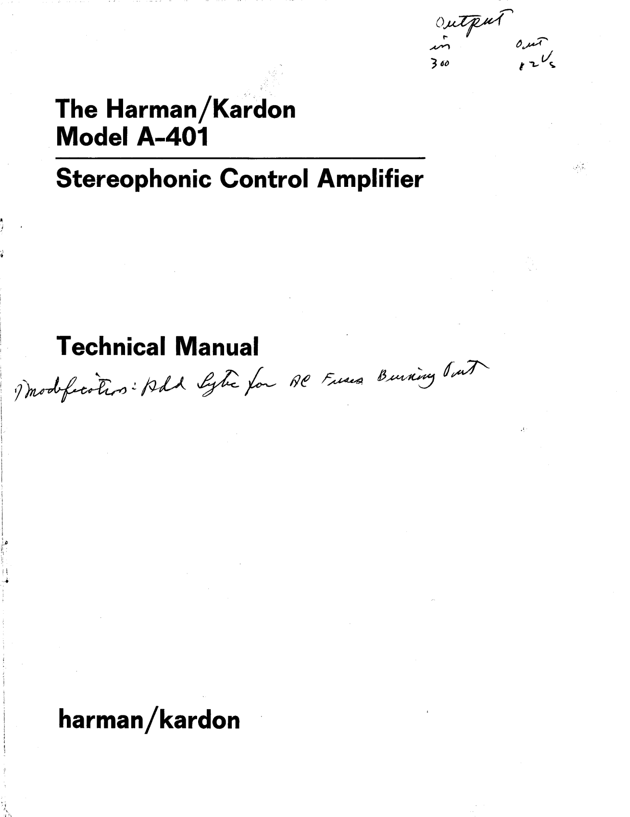 Harman Kardon A-401 Service manual