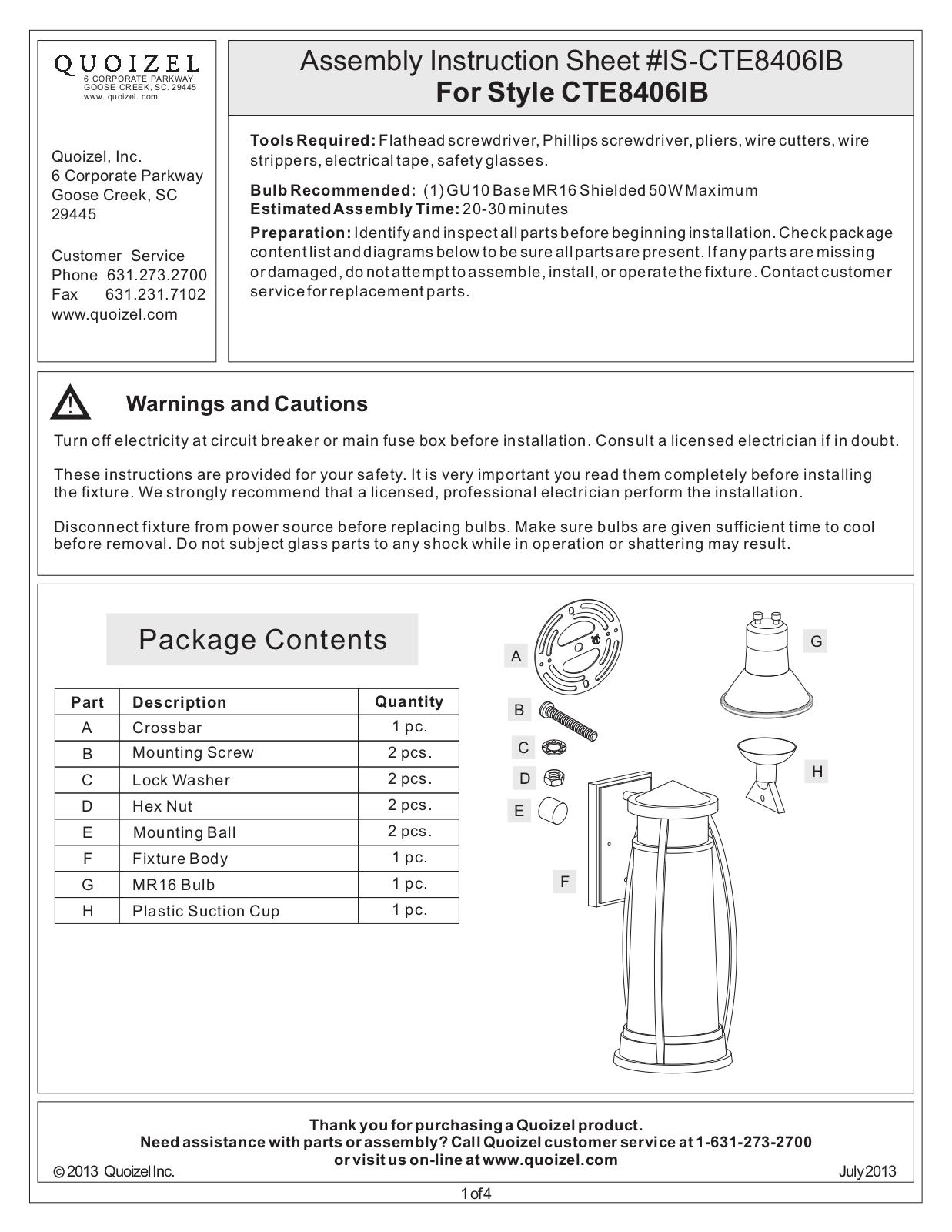 Quoizel CTE8406IB User Manual