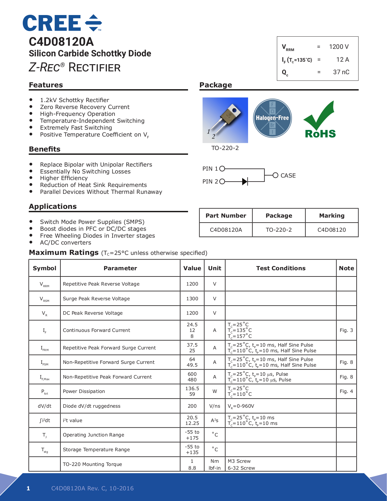 WOLFSPEED C4D08120A Datasheet - ManualMachine.com