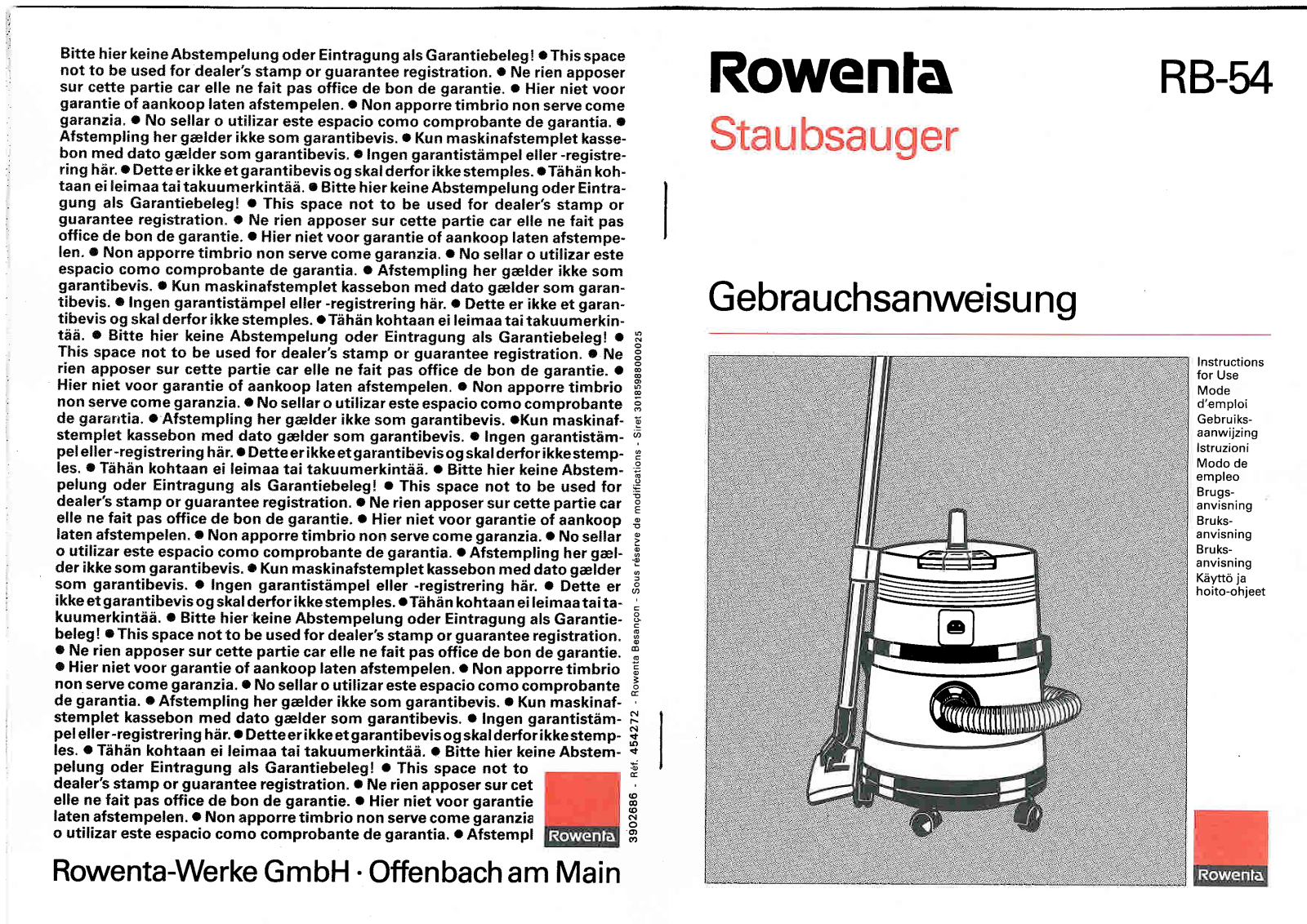 ROWENTA RB54 User Manual