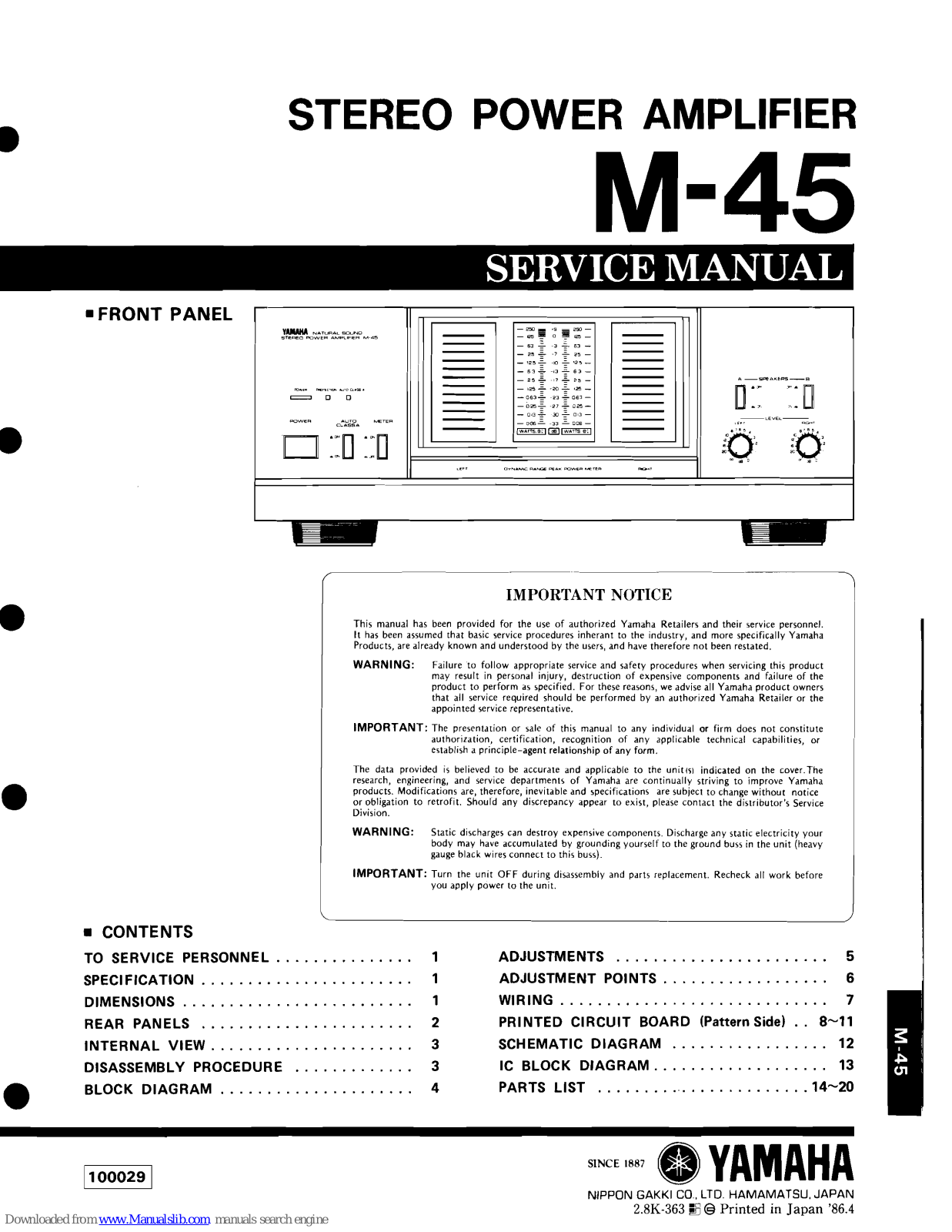 Yamaha М-45 Service Manual