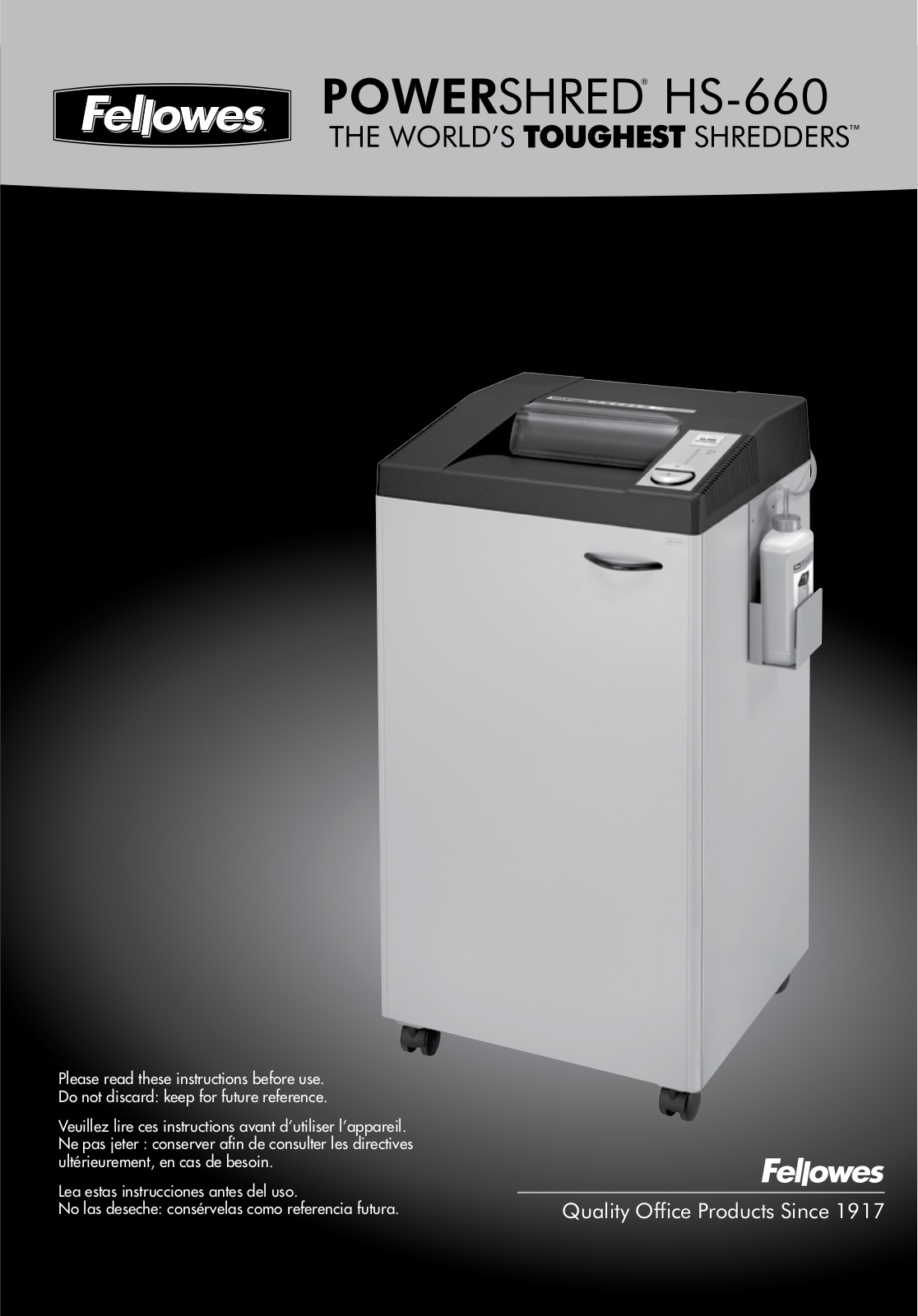 Fellowes HS-660 DIN P-7 High Security Shredder User Manual