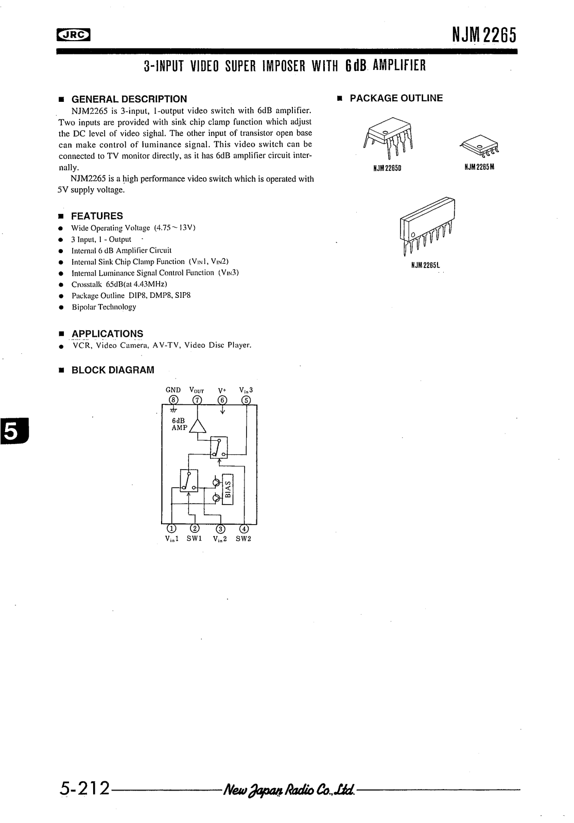 JRC NJM2265M, NJM2265L, NJM2265D Datasheet