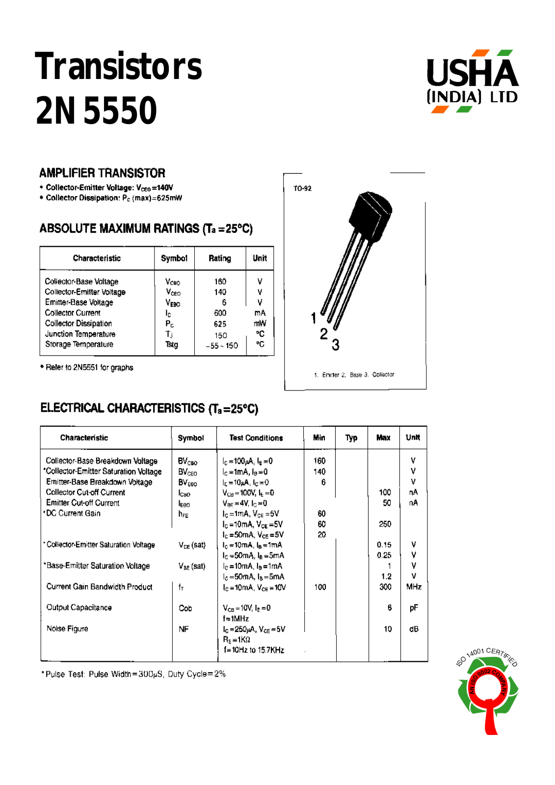 USHA 2N5550 Datasheet