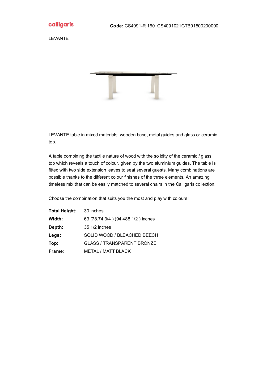 Calligaris W001037521 Specifications - ManualMachine.com