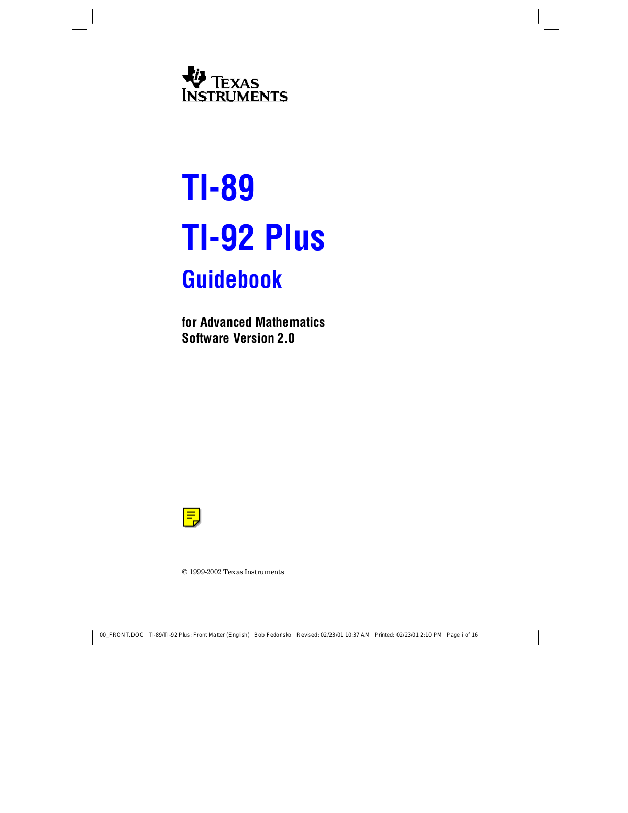 Texas Instruments TI-89, TI-92 Guidebook