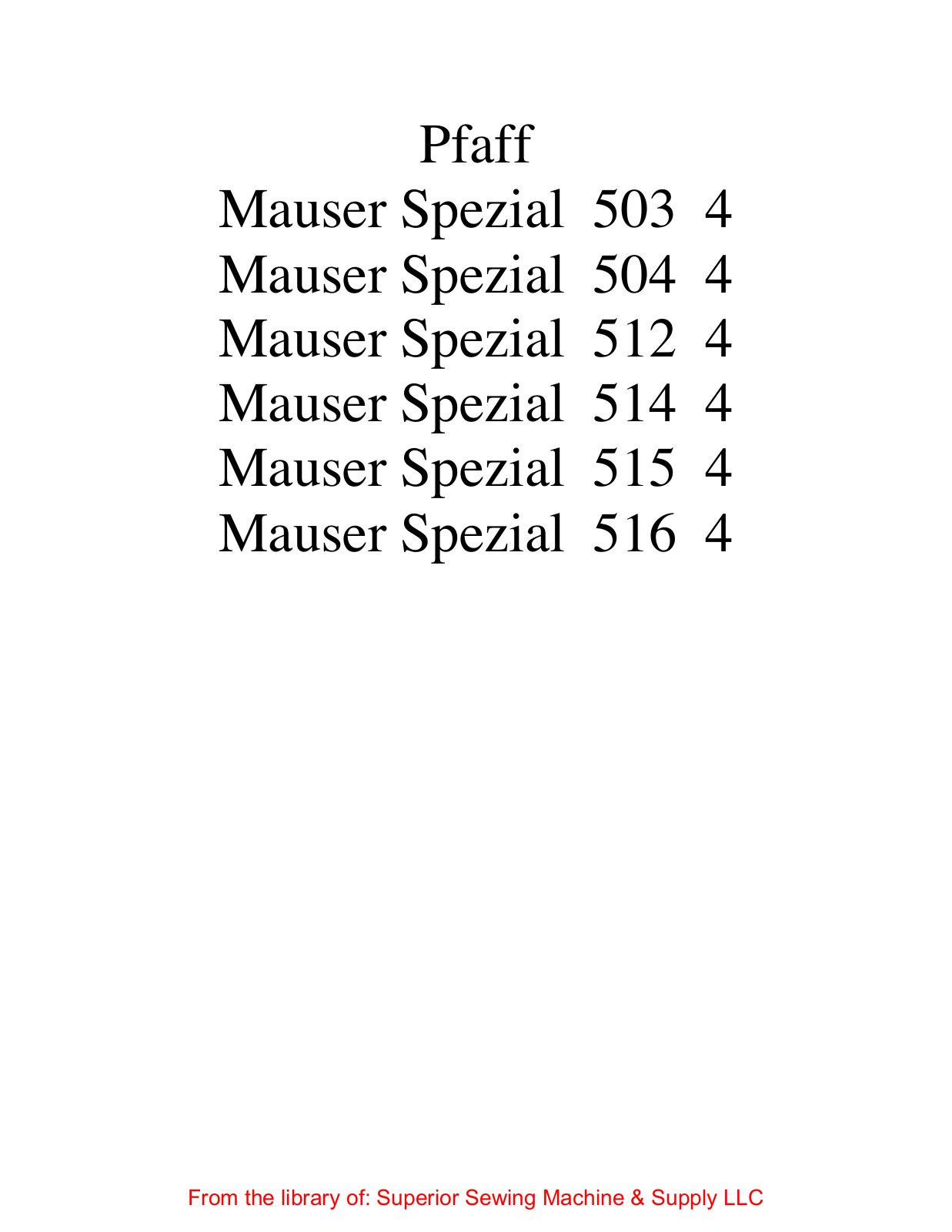 Mauser Spezial 500 Series User Manual