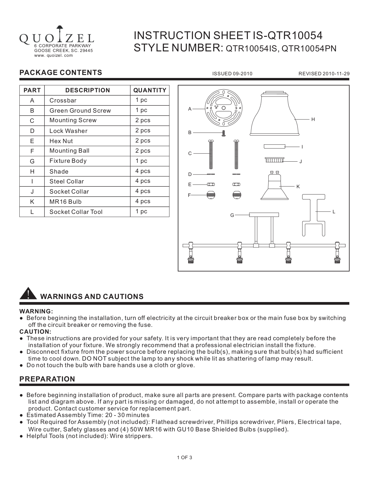 Quoizel QTR10054IS User Manual