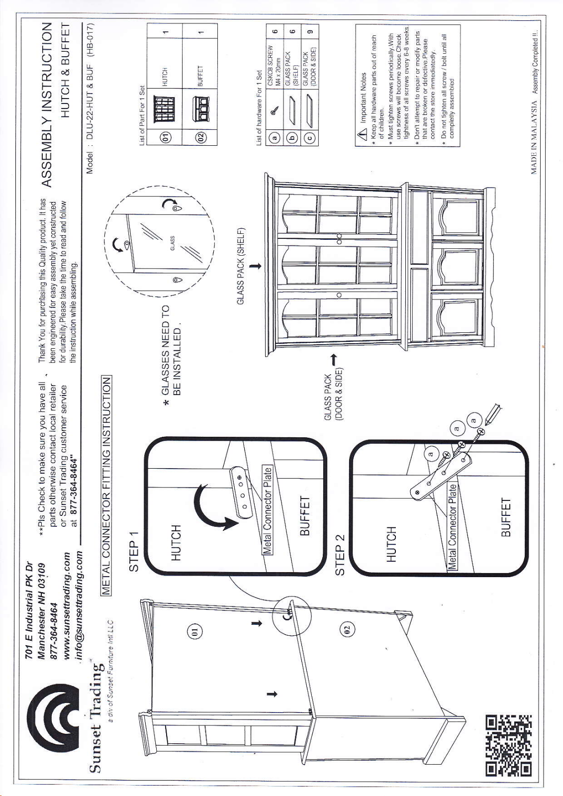 Sunset Trading DLU22BHNLO Assembly Guide